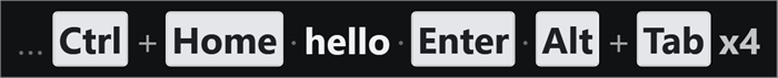 A line of keystrokes: several entries side by side ending in a repeat count
