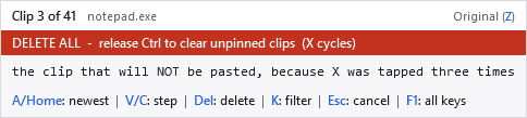 The overlay with the DELETE ALL banner showing