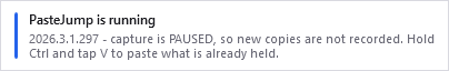 The start-up notice reporting that capture is paused